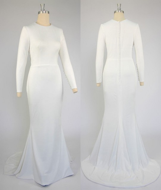 robe mariée minimaliste fourreau avec manches longues