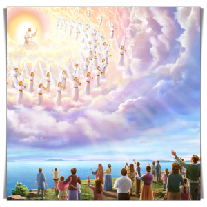 主耶穌帶著眾天使駕雲降臨