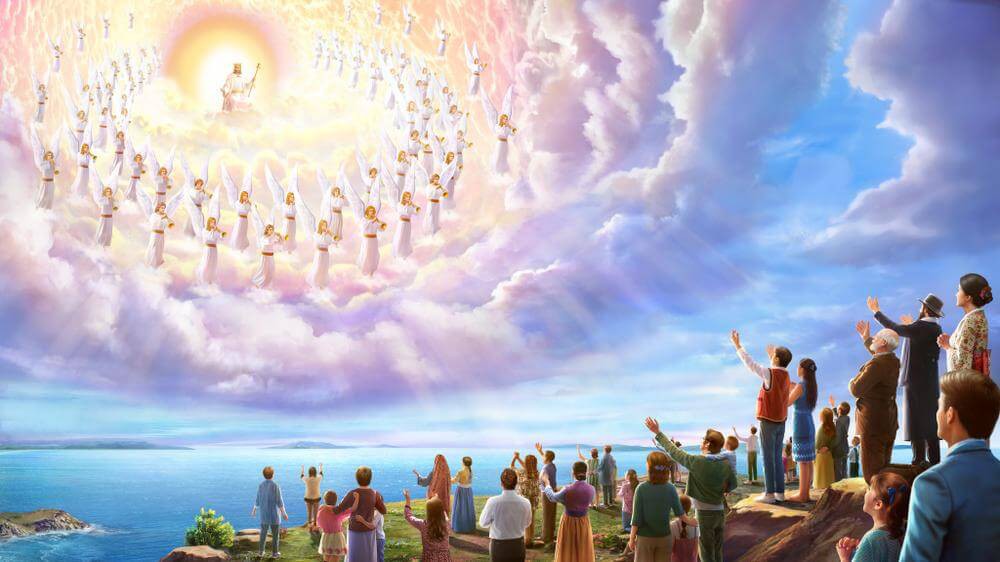 主耶穌帶著眾天使駕雲降臨