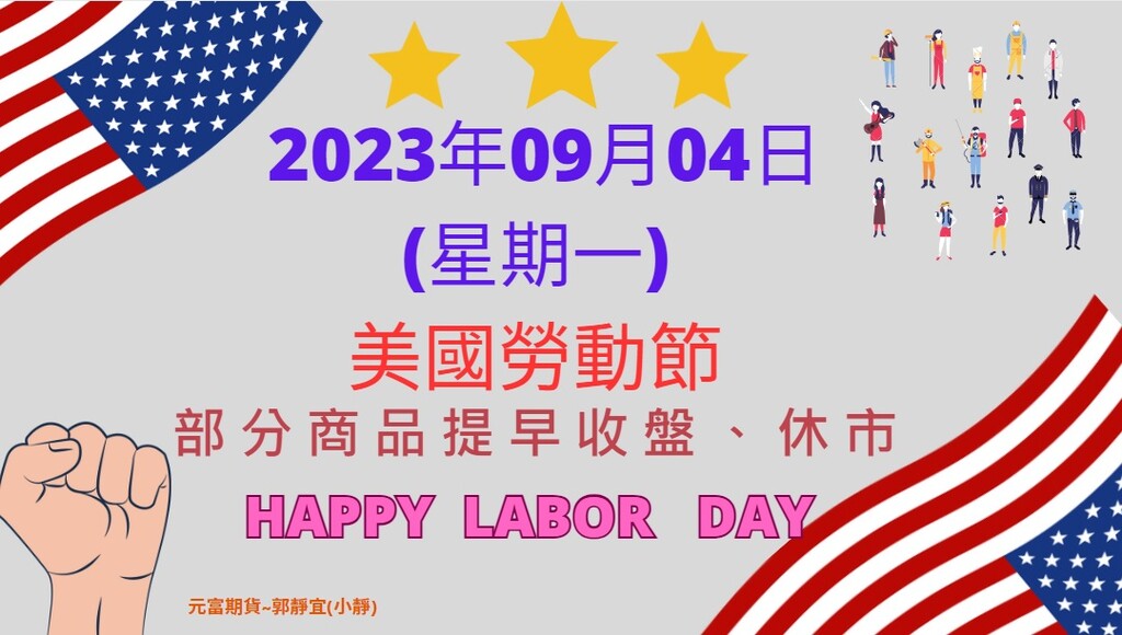 【海期專業】2023年09月04日(一) 美國勞動節 Labor Day  假期